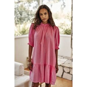 Velvet by Graham & Spencer Bernice Linen Ruffle Mini Dress in Pink Size M
